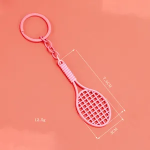 Llavero de raqueta de tenis rosa colgante de bolsa bonito accesorio metalico ligero