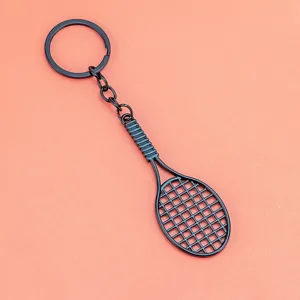 Llavero de raqueta de tenis de metal negro, colgante de bolso elegante para los aficionados.