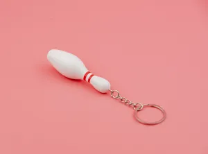 Mini bowling pin keychain sports fan souvenir white key ring pendant accessory cute gift