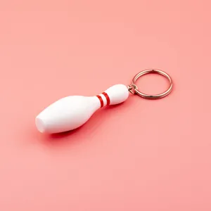 Mini bowling pin keychain white sports gift cute souvenir metal key ring bag charm pendant