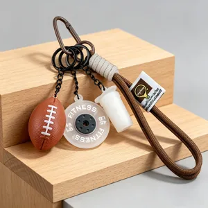 Cute football keychain sports ball bag charm fitness barbell pendant key chain accessory.