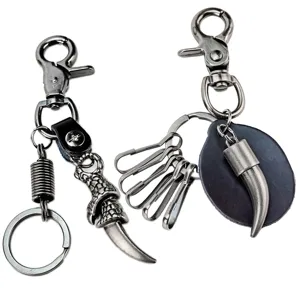 Vintage Punk Leder Legierung Drachenklaue Schlüsselanhänger Street Rock Geschnitzte Adlerklaue Gebogener Kegel Taille Schlüsselring Für Herren