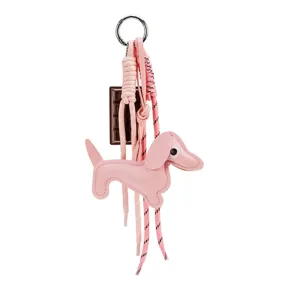 Cute pink dachshund keychain with chocolate charm leather bag pendant car key ring accessory