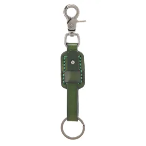 Portachiavi in pelle vintage da uomo retrò anello chiave auto ciondolo verde metallo.