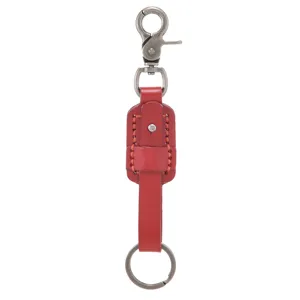 Portachiavi in vera pelle rossa con gancio girevole in metallo e anello per chiavi auto.