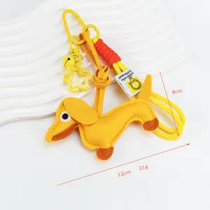 Porte-clés mignon chien saucisse en cuir avec sangle et mousqueton pendentif de sac.