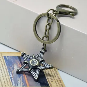 Antiker Legierungs-Pentagramm-Schlüsselanhänger mit Strassstein, Retro-Bronze, Gothic-Design.