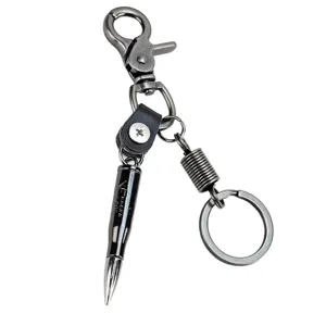 Retro Metal Bullet Keychain Punk Style Alloy Leather Key Ring Multi Functional Bag Pendant Men Women Accessories