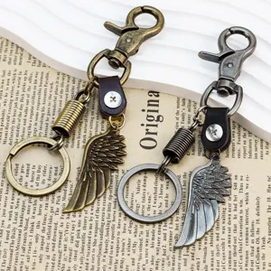 Porte-clés en métal style rétro vintage aile d'ange pendentif de taille de sac à dos