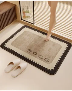 Alfombra de baño absorbente de tierra de diatomeas, antideslizante con borde de sello para entrada.