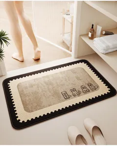 Detalle de alfombra diatomeas lino con borde de sello y perros lindos, antideslizante.