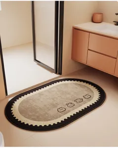 Alfombrilla de tierra de diatomeas lino dibujo animado, absorbente antideslizante baño.