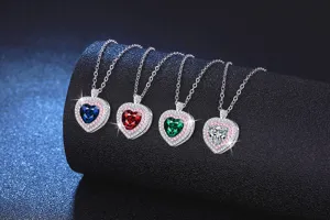 Superbe collier pendentif cœur en argent sterling 925 avec pierres précieuses colorées.