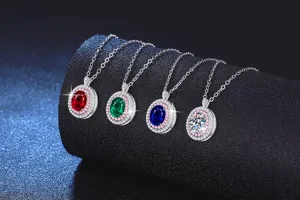 Collier Pendentif Pierre Précieuse Colorée Moissanite Argent Sterling 925 Luxe