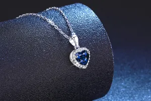 Exquisite 925 sterling silver heart-shaped blue sapphire gemstone pendant necklace.