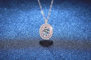 Collier Ovale En Argent Sterling S925 Moissanite Double Halo Pendentif Pierre Rose Bijou