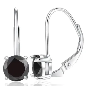 Boucles d'oreilles pendantes argent sterling S925 moissanite noire détail classique français