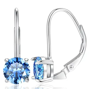 Boucles d'oreilles Moissanite Bleue Argent Sterling 925 Style Français Quatre Griffes