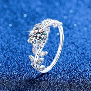 Moissanite Ring 925 Sterling Silver Laurel Leaf Engagement Ring Luxury D Color VVS1 Gemstone Fine Jewelry Gift For Women