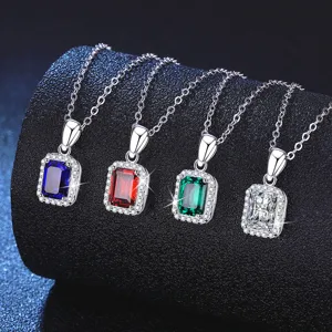 925 Sterling Silver Moissanite Lab Grown Gemstone Pendant Necklace Geometric Fashion Fine Jewelry Gift for Women