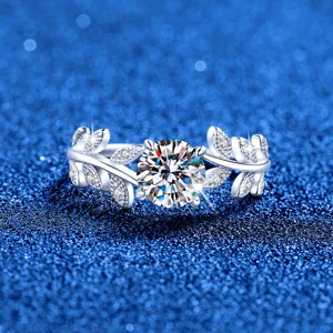 Moissanite ring for women 1 carat laurel leaf dainty fashion versatile luxury silver ring