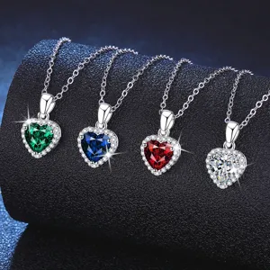 925 Sterling Silver Heart Necklace Moissanite Lab-Grown Ruby Emerald Sapphire Pendant Versatile Jewelry Gift For Women