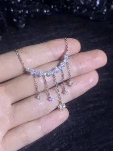 Echtsilber Moissanit Quaste Lächeln Halskette elegante Damen Schmuck Kette neu