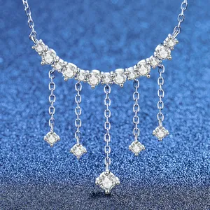 925 Sterlingsilber Moissanit Quaste Lächeln Halskette GRA Zertifiziert Luxuriöse Kette Schmuck Geschenk Für Damen