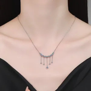 Silber Quaste Moissanit Lächeln Halskette Zarte Schlüsselbeinkette Damen Schmuck Elegantes