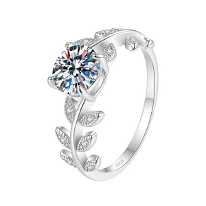 Stunning 1ct moissanite ring in S925 silver featuring an exquisite laurel leaf vine design.