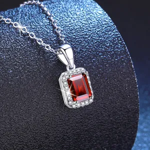 Stunning 925 sterling silver square ruby pendant necklace with sparkling micro diamonds.