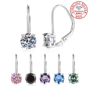 Boucles d'Oreilles Clous en Argent Sterling 925 Moissanite Vintage Français Classique à Quatre Griffes Boucles d'Oreilles Colorées Bijoux pour Femmes