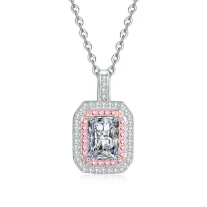 Collier pendentif halo en argent S925 avec pierres roses et blanches scintillantes.