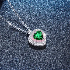 Magnifique collier pendentif en argent 925 cœur pierre précieuse verte pour femme