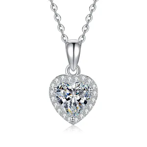 S925 sterling silver heart moissanite pendant necklace for women, sparkling diamond halo.