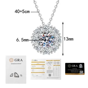 S925 Sterling Silver Moissanite Sunburst Necklace Dazzling Cluster Pendant with GRA Cert