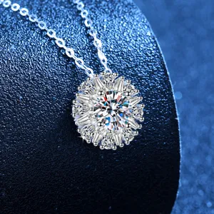 Radiant moissanite s925 silver sunflower pendant necklace for women elegant luxury clavicle chain