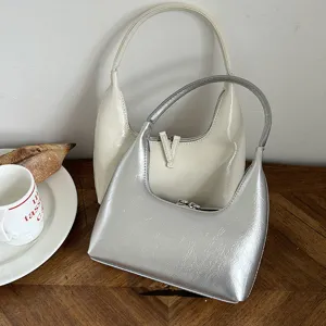 Borsa hobo mezzaluna argento bianco donna moda tendenza borsa a spalla minimalista chic stile
