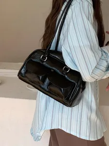 Women Fashion PU Leather Shoulder Bag Casual Urban Minimalist Top Handle Bag Daily Solid Color Satchel Handbag