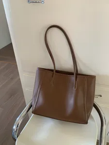 Brown large capacity women tote bag stylish leather shoulder bag casual commuter handbag