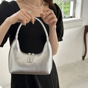 Borsa Sottobraccio a Mezzaluna in Pelle PU Minimalista per Donna Tinta Unita Cuciture Borsa a Tracolla in Stile Francese Versatile