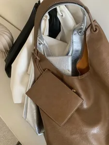 Casual large capacity soft leather hobo shoulder bag trendy women minimalist underarm tote