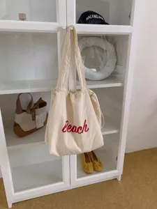 Koreaanse stijl grote capaciteit letter print canvas tote tas, casual schouder handtas.