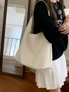 Minimalist white tote bag for women, stylish casual shoulder bag, large capacity daily commuter.