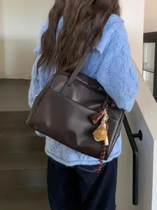 Retro große Kapazität Damen Schultertasche Herbst lässig braun PU Leder Shopper Handtasche