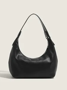 Classic black litchi grain underarm bag casual soft leather hobo shoulder bag for women