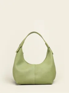 Light green litchi pattern leather hobo bag, stylish minimalist underarm shoulder bag for daily use.