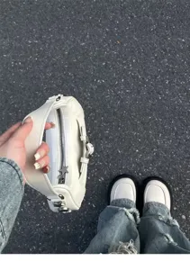 Modische weiße Stern-Umhängetasche für Damen, schicker Achselbeutel, Streetwear Handtasche.