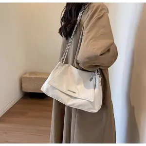 Large capacity womens underarm shoulder bag, stylish faux leather chain crossbody tote.