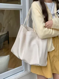 Korean style vintage large capacity soft PU leather tote bag for women casual daily shoulder bag.